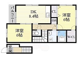 キャピタルハウス 2階2DKの間取り