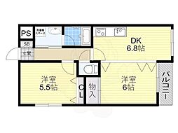 ベルヌーブ森神2 3階2DKの間取り