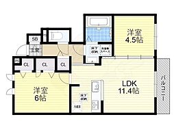 mimosa seta 1階2LDKの間取り