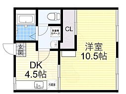 ベルドール膳所 1DKの間取図画像