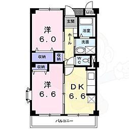 レーベンバンブー2 2DKの間取図画像