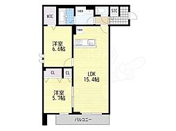 草津市野路町アパート 2LDKの間取図画像