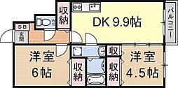 オーベルジュ 2DKの間取図画像