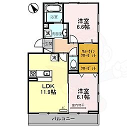 フィオーレヴェルデ 2LDKの間取図画像