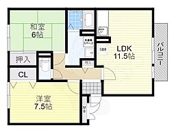スィックフォレストB 2LDKの間取図画像