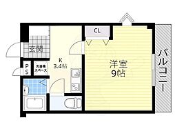クレール・ウダ 1DKの間取図画像