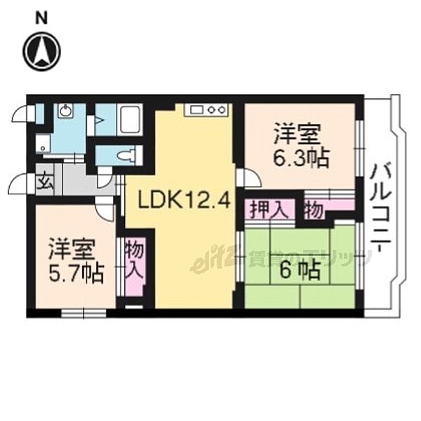 レオ・中臣 215｜京都府京都市伏見区醍醐新町裏町(賃貸マンション3LDK・2階・66.62㎡)の写真 その2