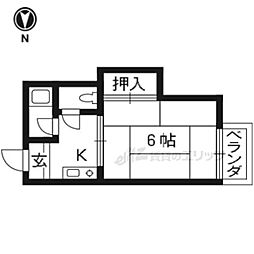 サンハイツ伊勢田 1階1Kの間取り