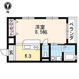 ビレッジ杉 1階ワンルームの間取り