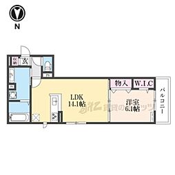 アイル京都八条 2階1LDKの間取り