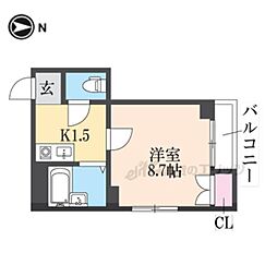 ヴェルメゾン山階 4階1Kの間取り