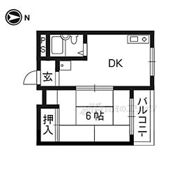 京阪宇治線 観月橋駅 徒歩6分の賃貸アパート 3階1DKの間取り