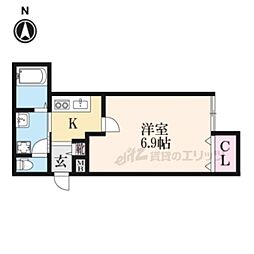京都地下鉄東西線 御陵駅 徒歩2分の賃貸アパート 1階1Kの間取り