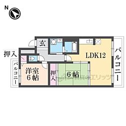 京阪京津線 四宮駅 徒歩10分の賃貸マンション 3階2LDKの間取り