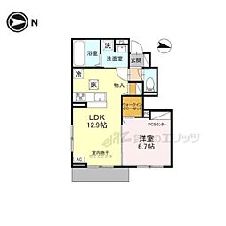 キャッスルヴュー山口 1階1LDKの間取り