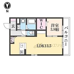 アイル京都山科 3階1LDKの間取り