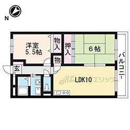 京都地下鉄東西線 椥辻駅 徒歩15分の賃貸マンション 4階2LDKの間取り