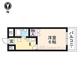 メゾングランドール 2階1Kの間取り