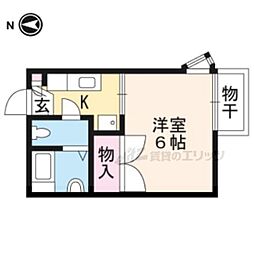 京都地下鉄東西線 御陵駅 徒歩14分の賃貸アパート 2階1Kの間取り