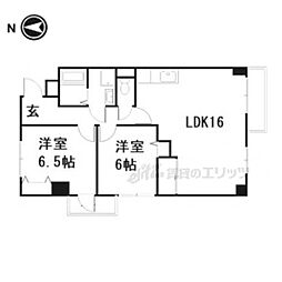 エーデル音羽 6階2LDKの間取り