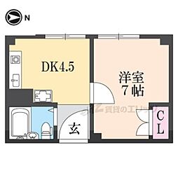 京阪本線 祇園四条駅 徒歩9分の賃貸マンション 4階1DKの間取り