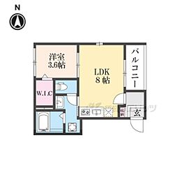 エディッフィシオ椥辻 3階1LDKの間取り