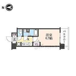 ソルテラス京都JUJO華 5階1Kの間取り