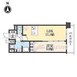 京都市営烏丸線 十条駅 徒歩4分の賃貸マンション 5階1LDKの間取り