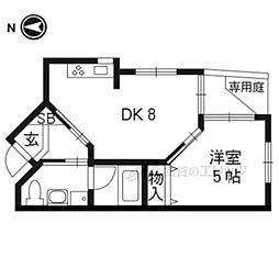 稲荷新風庵 1階1DKの間取り