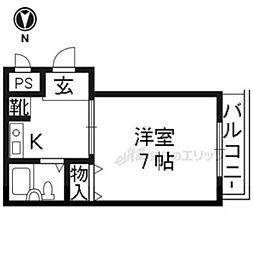 フォンティーヌ 2階1Kの間取り