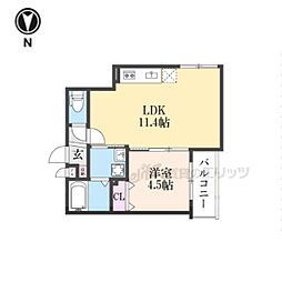 グランツ東福寺 3階1LDKの間取り