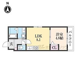 京阪本線 中書島駅 徒歩6分の賃貸マンション 2階1LDKの間取り
