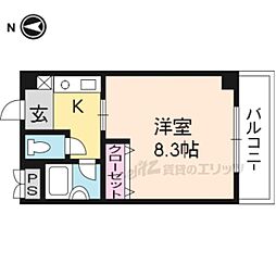 コーポ・ラメールII 3階1Kの間取り