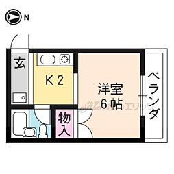 JR東海道・山陽本線 山科駅 徒歩13分の賃貸マンション 2階1Kの間取り