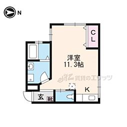 京都地下鉄東西線 御陵駅 徒歩5分の賃貸マンション 3階ワンルームの間取り