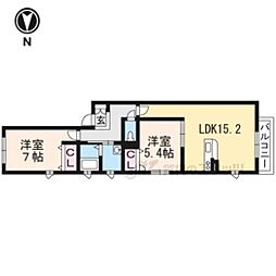 ローゼ八坂 2階2LDKの間取り