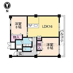 近鉄京都線 大久保駅 徒歩7分の賃貸マンション 2階2LDKの間取り