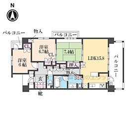 京阪京津線 四宮駅 徒歩4分の賃貸マンション 6階3LDKの間取り