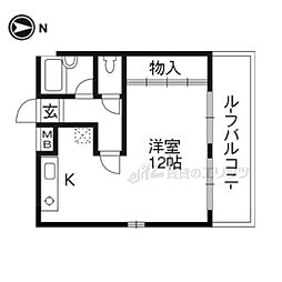 京阪宇治線 観月橋駅 徒歩5分の賃貸マンション 4階ワンルームの間取り