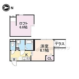 ハーモニーテラスフォース椥辻 1Kの間取図画像