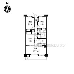 JR奈良線 JR小倉駅 徒歩8分の賃貸マンション 6階3LDKの間取り