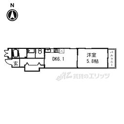 京都市営烏丸線 くいな橋駅 徒歩2分の賃貸マンション 2階1DKの間取り