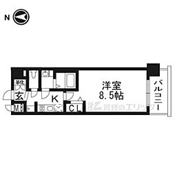 プレサンスTHEKYOTO流雅 1Kの間取図画像