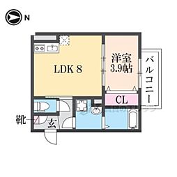 京都市山科区東野南井ノ上町アパート 1LDKの間取図画像