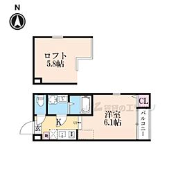ハーモニーテラス深草東伊達町 1Kの間取図画像