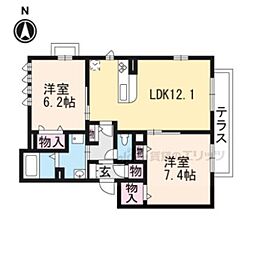 アリスティオ椥辻 2LDKの間取図画像