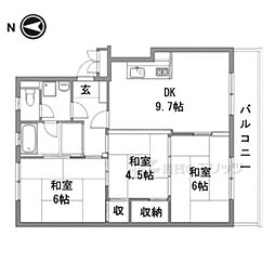 南宇治ローレルコートB棟 3DKの間取図画像