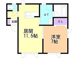 オアシスＣ 2階1LDKの間取り