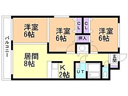 フェイマスKITAMI2番館 3LDKの間取図画像