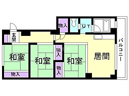 コーポ三輪 5階3DKの間取り
